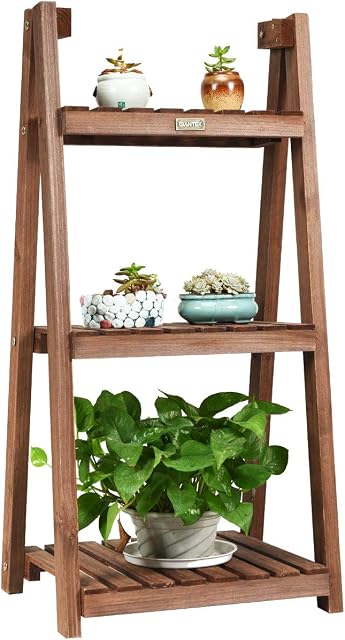 GYMAX 3/4-Tier Plant Stand, Folding Plant Ladder Display Stand with Hollow-out Shelf, Water-proof Plant Display Rack for Garden Yard Patio Balcony (45 X 38 X 95cm)
