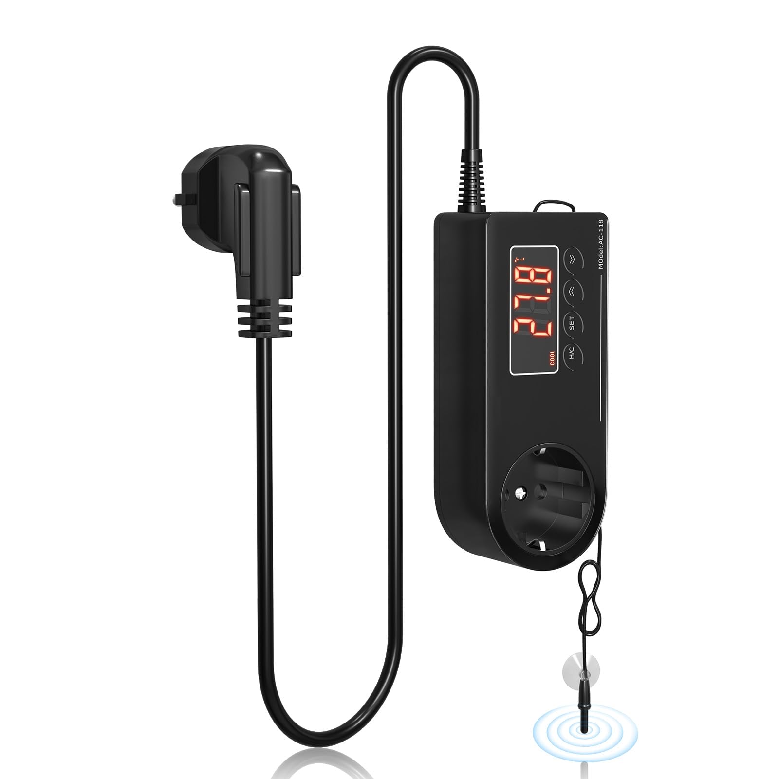 GlowUp Enchufe de Termostato Digital 220V Controlador de Temperatura Digital EU Higrostato Enchufe Termostato para Incubadora para Invernaderos, Reptiles, Acuarios, Incubadoras, Etc (1Pcs)