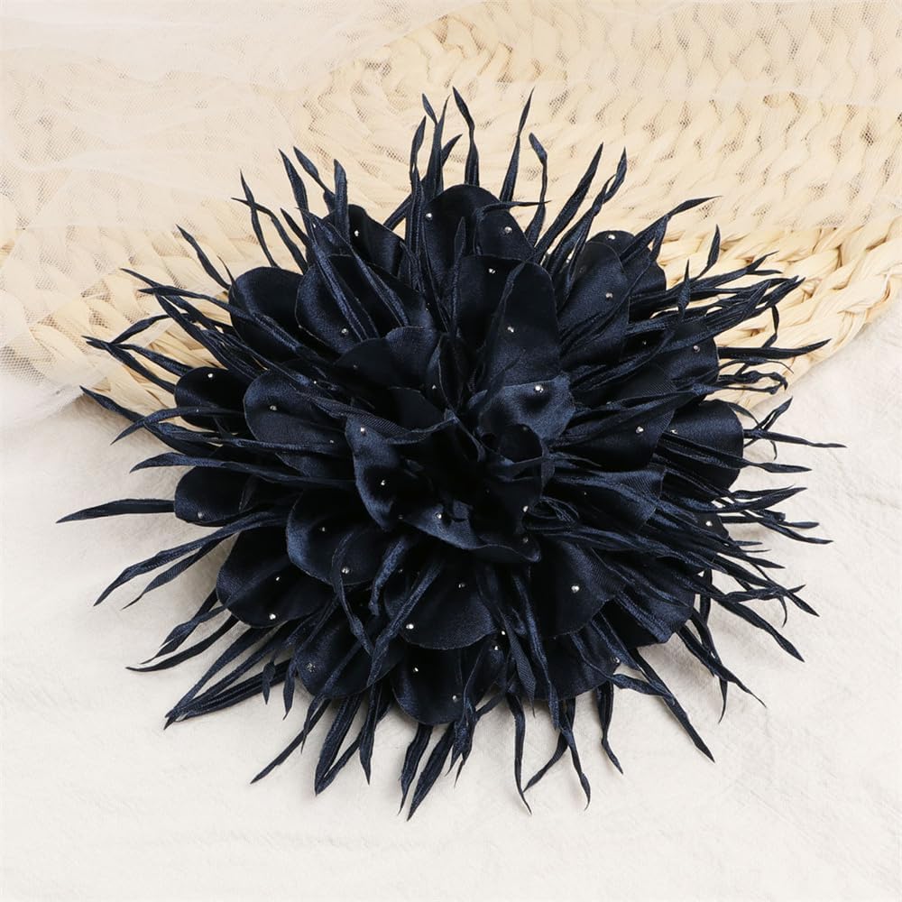 18cm/7in Dainty Spiky Fabric Flower Brooch Pin for Women Girls Elegant Crystal Colorful Pom-Pom Fluffy Floral Peony Brooches Lapel Hair Pins Trendy Party Dress Accessories Jewelry - Image 4