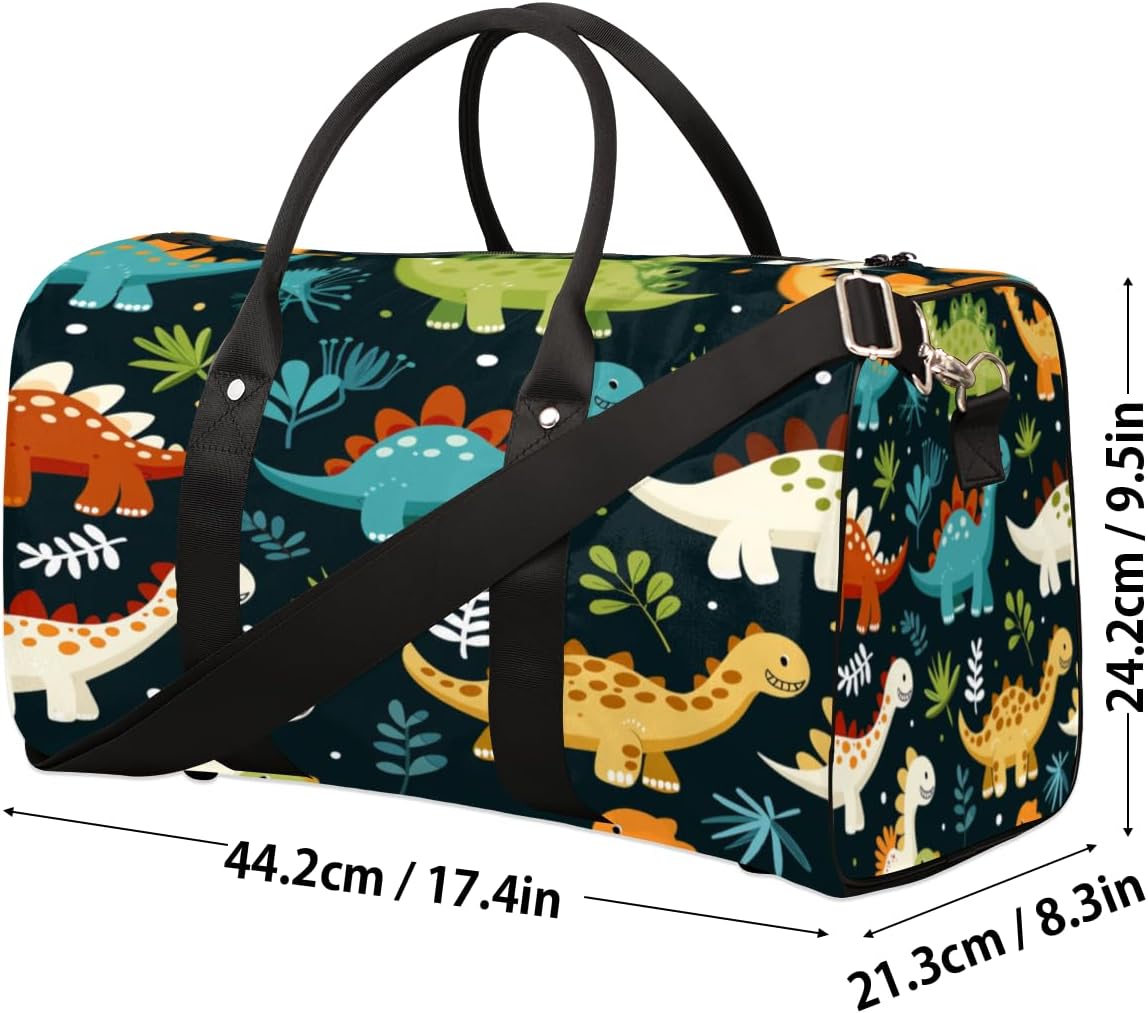 Cartoon Dinosaur Leaf Travel Duffel Bag for Women Men Large Capacity Overnight Weekender Bags for Lightweight Waterproof Sport Gym Bag for Workout Yoga Swim