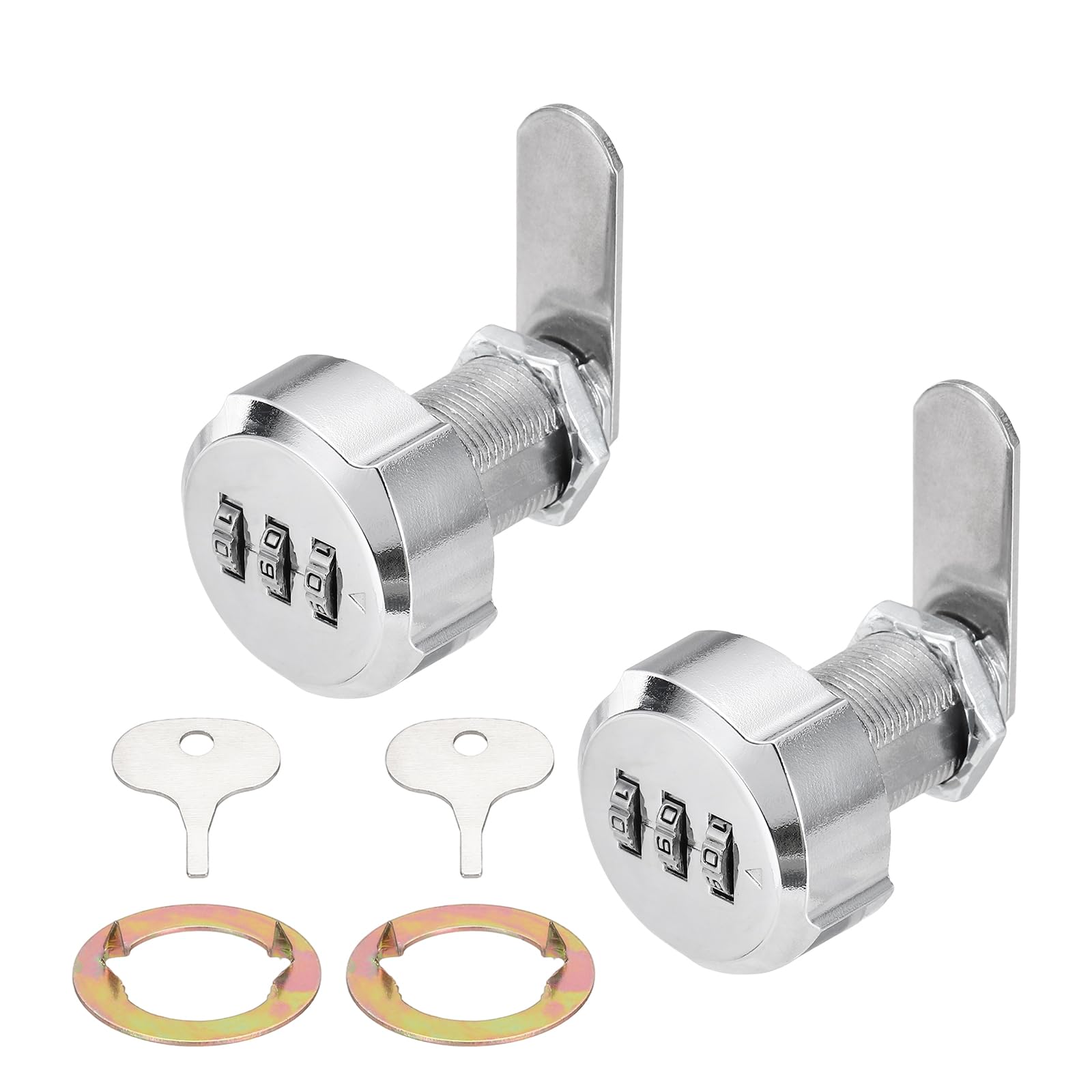 PATIKIL 2PCS Combination Cabinet Lock, 1-1/8Inch 3-Digit Keyless Metal Drawer Plum Blossom Head Locks with for Kitchen Cabinet Closet Cupboard Locker Wooden Door, Silver