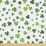 Lunarable Shamrock Fabric by The Yard, St Patrick's Day Clovers Design Motifs from Celtic Folklore Spring, Decorative Fabric for Upholstery and Home Accents, 1 Yard, Dark Green