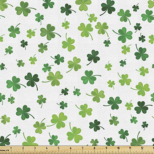 Lunarable Shamrock Fabric by The Yard, St Patrick's Day Clovers Design Motifs from Celtic Folklore Spring, Decorative Fabric for Upholstery and Home Accents, 1 Yard, Dark Green