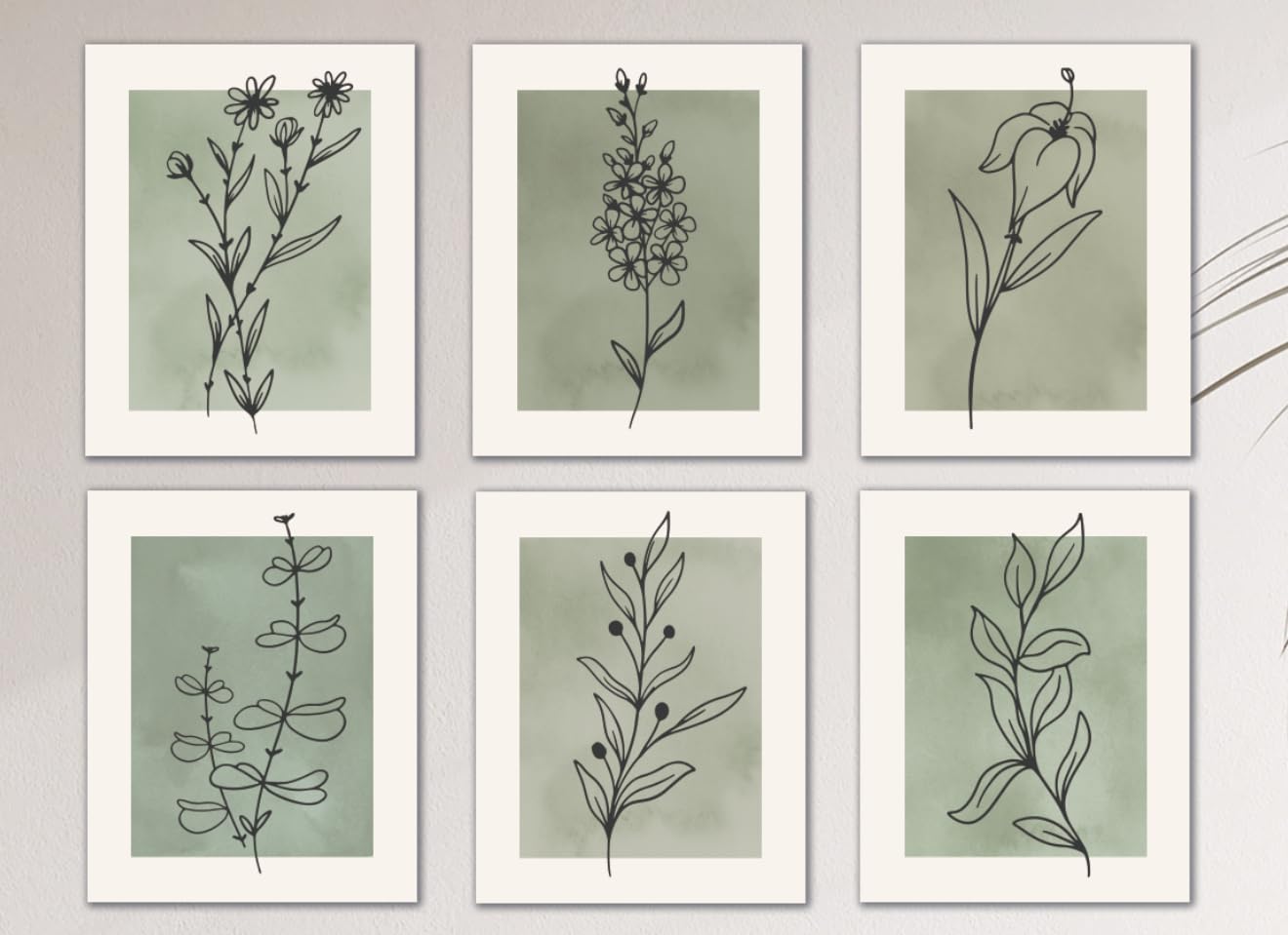 KAIRNE Minimalist Line Floral Watercolour Wall Art Prints 8 x 10inch x 6 — image 1
