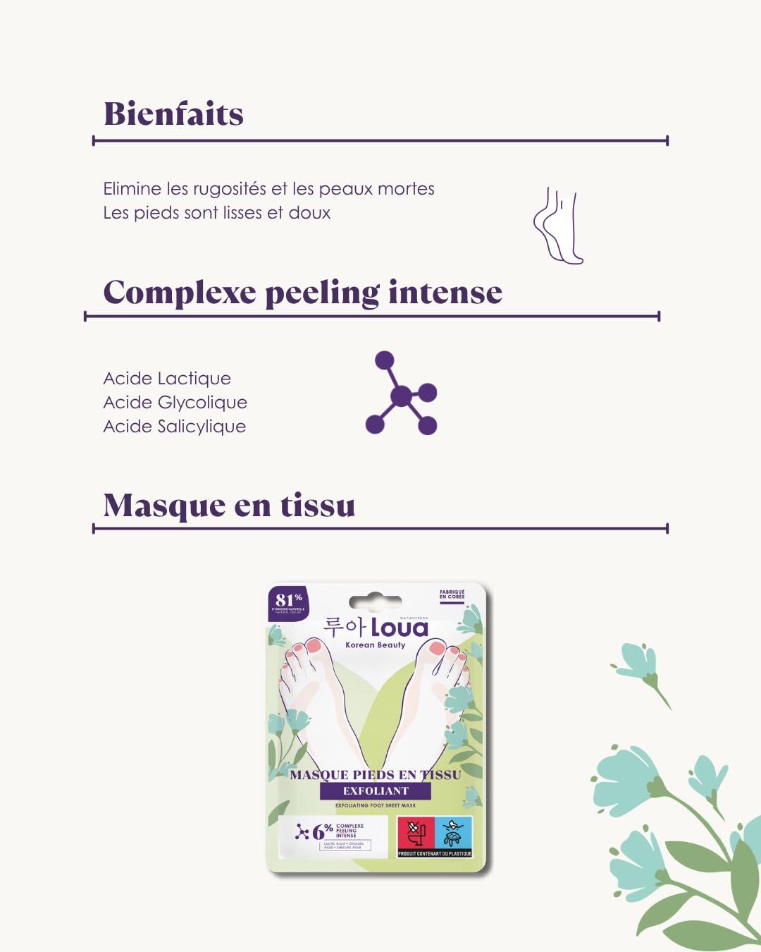 LOUA - Masque Pieds Exfoliant - K Beauty - Beauté Coréenne - Pieds Lisses & Doux
