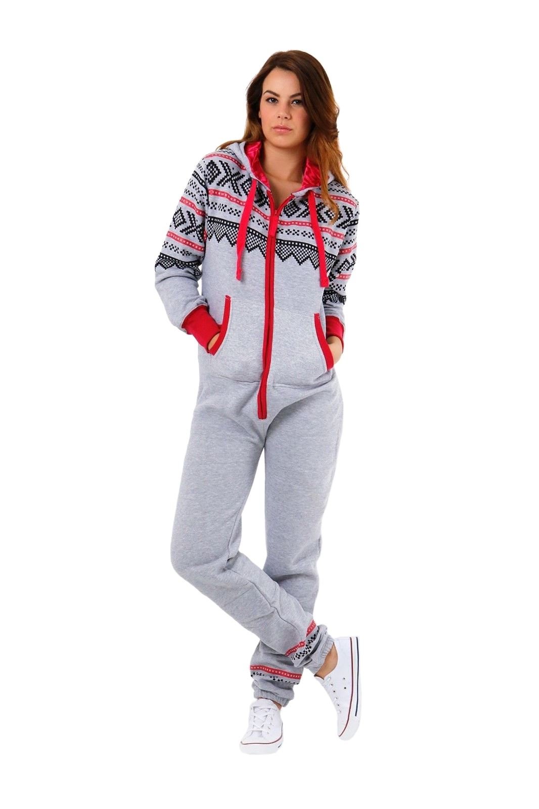 Hamishkane Ladies Hooded Aztec Print Onesie Zip Up Jumpsuit All in One Playsuit Pyjama