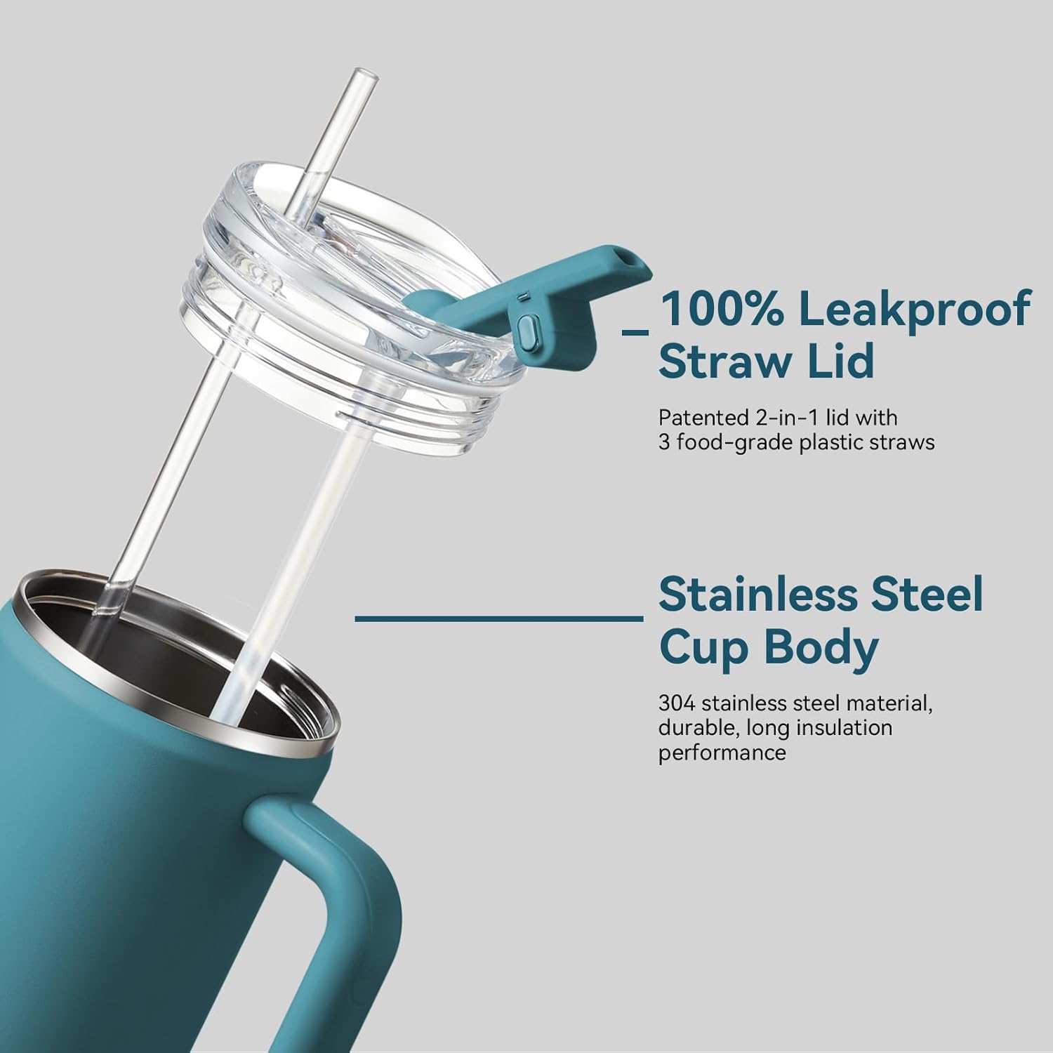 Gpeng 30/40/50 oz Tumbler with Handle, Water Bottles with Straw Lid, Insulated Stainless Steel Travel Mug Cup Holder Friendly, Keep Drinks Cold or Hot for Hours (LightBlue, 30 oz) - Image 4