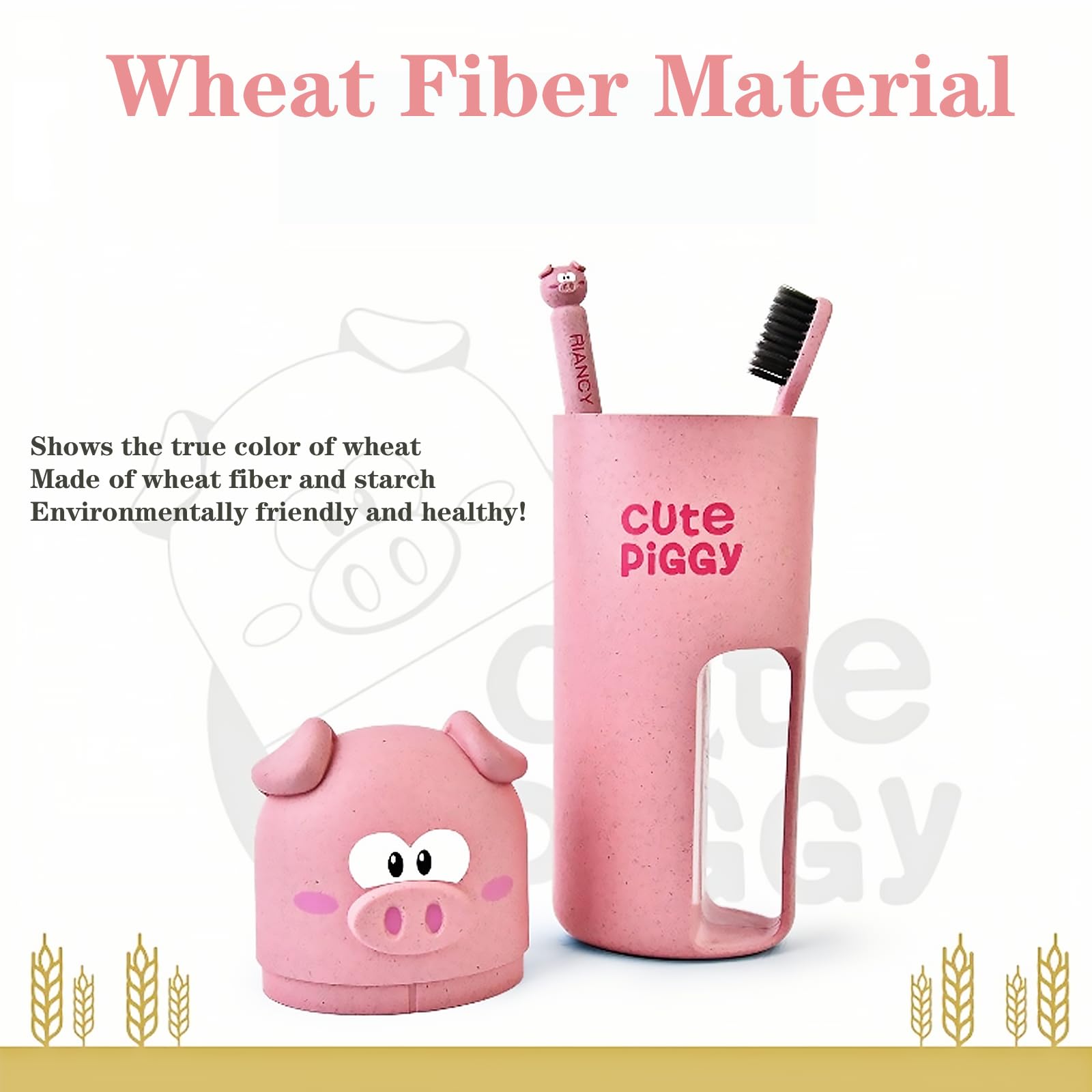 Toothbrush Travel Case, Removable and Portable 2 in 1 Piggy Toothbrush Holder Cup, Use for Travel, Hiking,Camping, School, Bathroom, Cute and Playful Pig Styling for Kids and Teens (Pink)