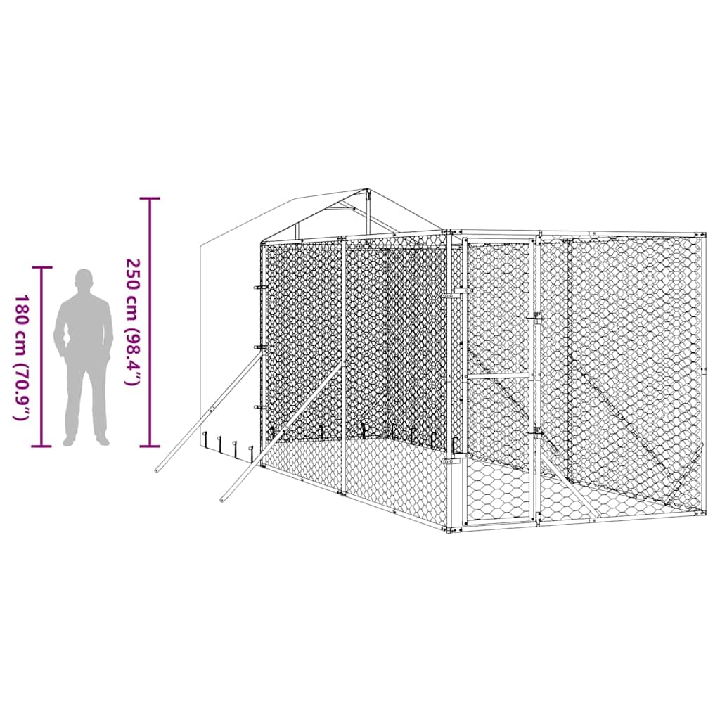 Outdoor-Hundezwinger mit Dach silbern, verzinkter Stahl, 2x6x2,5 m, wetterfest, sicherer Schutz für Hunde, Kleintiere und Außengehege, geeignet für Garten, Terrasse und Camping