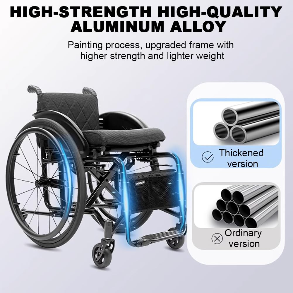 Ultralekki wózek inwalidzki z aluminiową ramą, ergonomiczny wózek sportowy, regulowane pedały i osłony, z pasem bezpieczeństwa, samojezdny wózek inwalidzki z hamulcem ręcznym,D