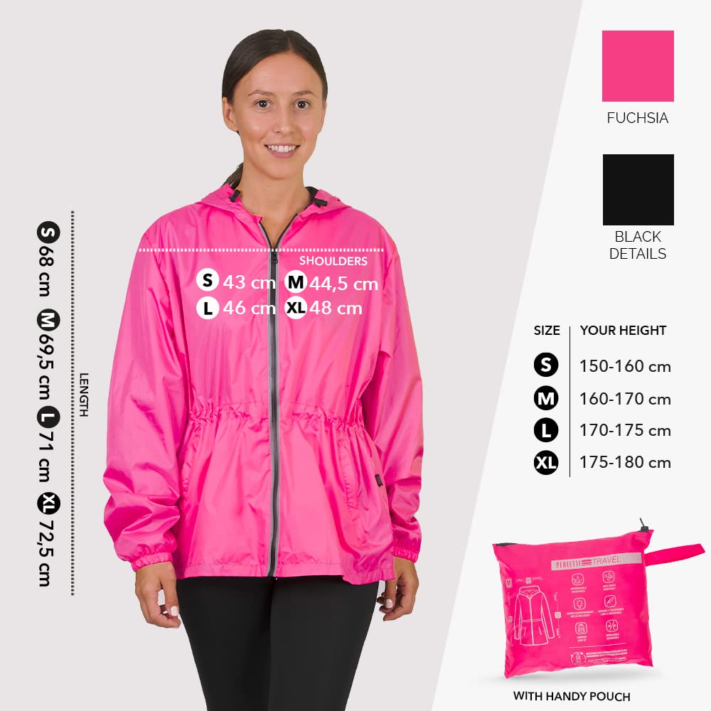 PERLETTI Veste Femme Impermeable à Capuche Détails Réfléchissants - Poncho Pluie Fille Coupe Vent Sport Running