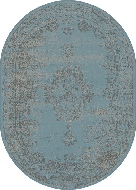 SrS Rugs® Luna Collection, Living Room Rug and Hallway Runner, with Soft Smooth 8mm Pile. Traditional Floral Design. 6 Colours, 6 Sizes (Vintage Blue Oval, 160cm x 225cm) — image 1