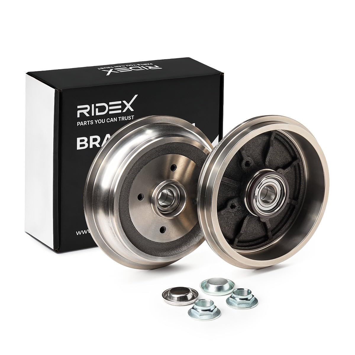 RIDEX 123B0058 2x Tambor de freno Trasero con apoyo con anillo sensor ABS Compatible con PEUGEOT 208 I Hatchback CA, CC