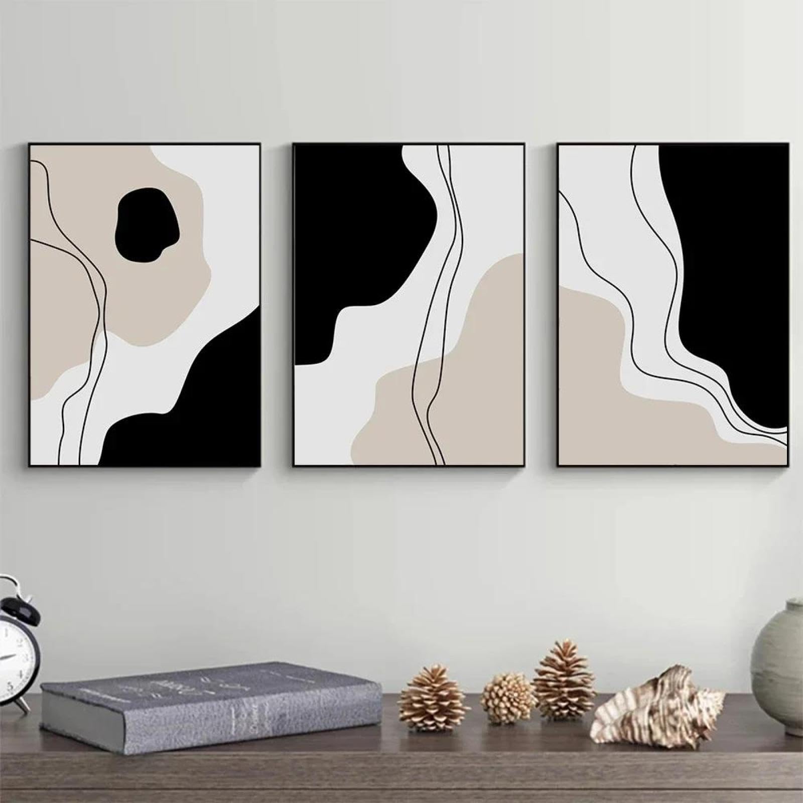 Baibexing Abstract Beige Black Line Canvas Print Abstract Poster Paintings Nordic Posters Aesthetic Wall Art Picture For Living Room Decor 40X60Cmx3Pcs Unframed
