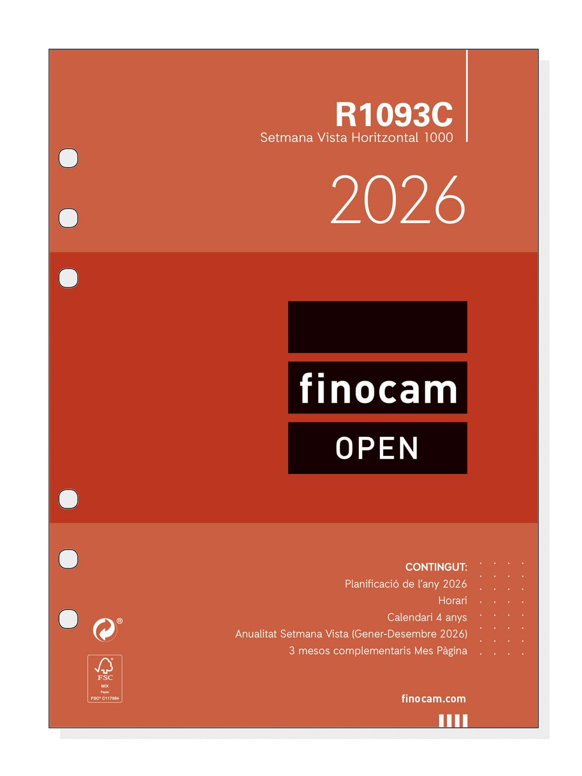 Finocam - Annual Open 2026 Weekly Horizontal View Refill January 2026 - December 2026 (12 months) Catalan