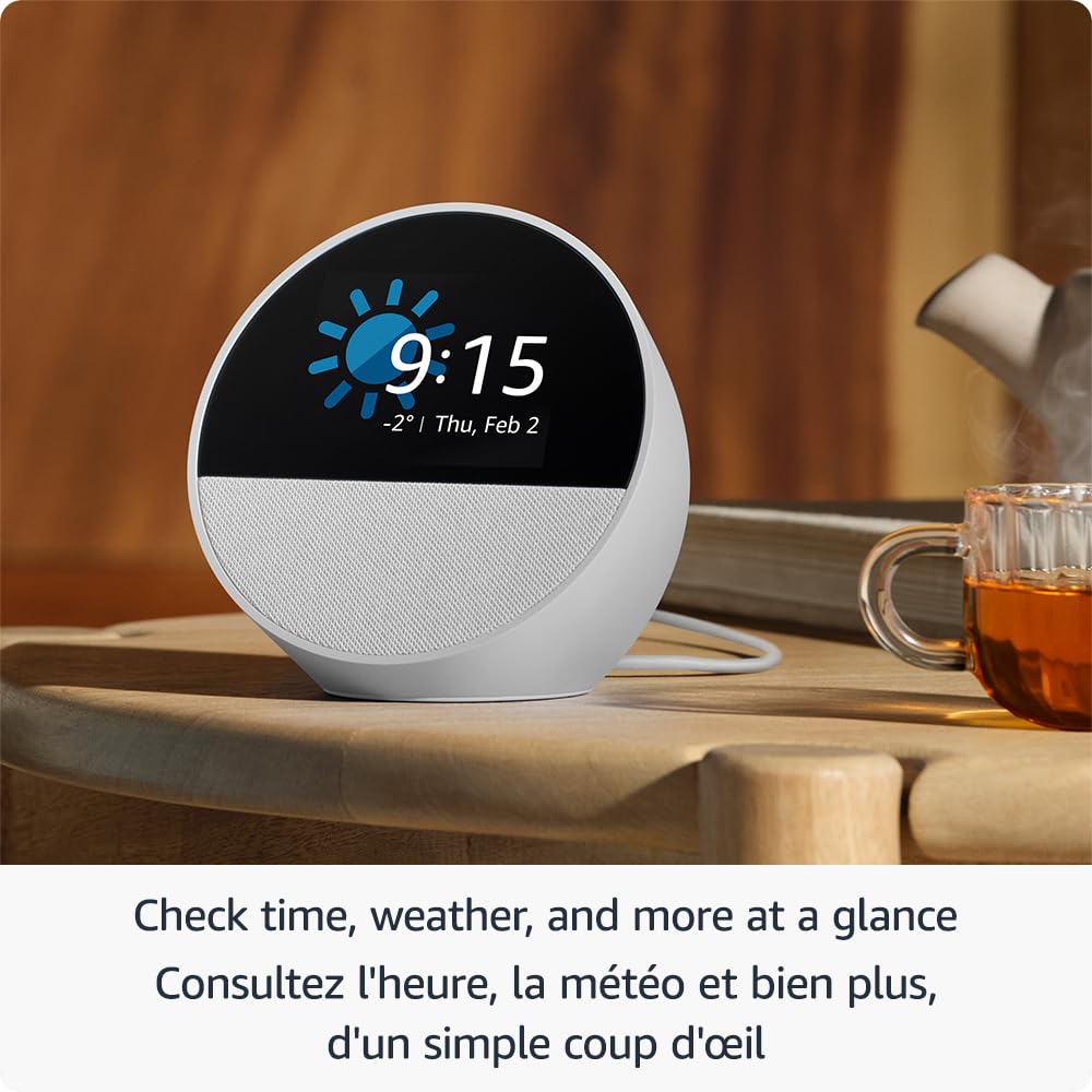 Amazon Echo Spot (newest model), Great for nightstands, offices and kitchens, Smart alarm clock, Designed for Alexa+, Black