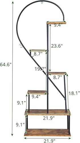 Miniatura 6 de Karl home Soporte alto de 6 niveles para plantas de interior, creativo soporte de escalera con forma de medio corazón para plantas de interior,