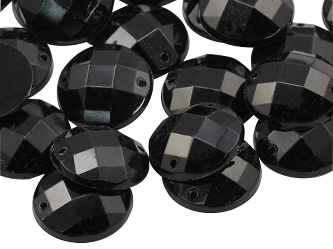 Allstarco 10mm Jet Black CH37 Flat Back Sew On Round Beads Acrylic Rhinestones Sewing Plastic Gems with Holes for Jewelry Clothes