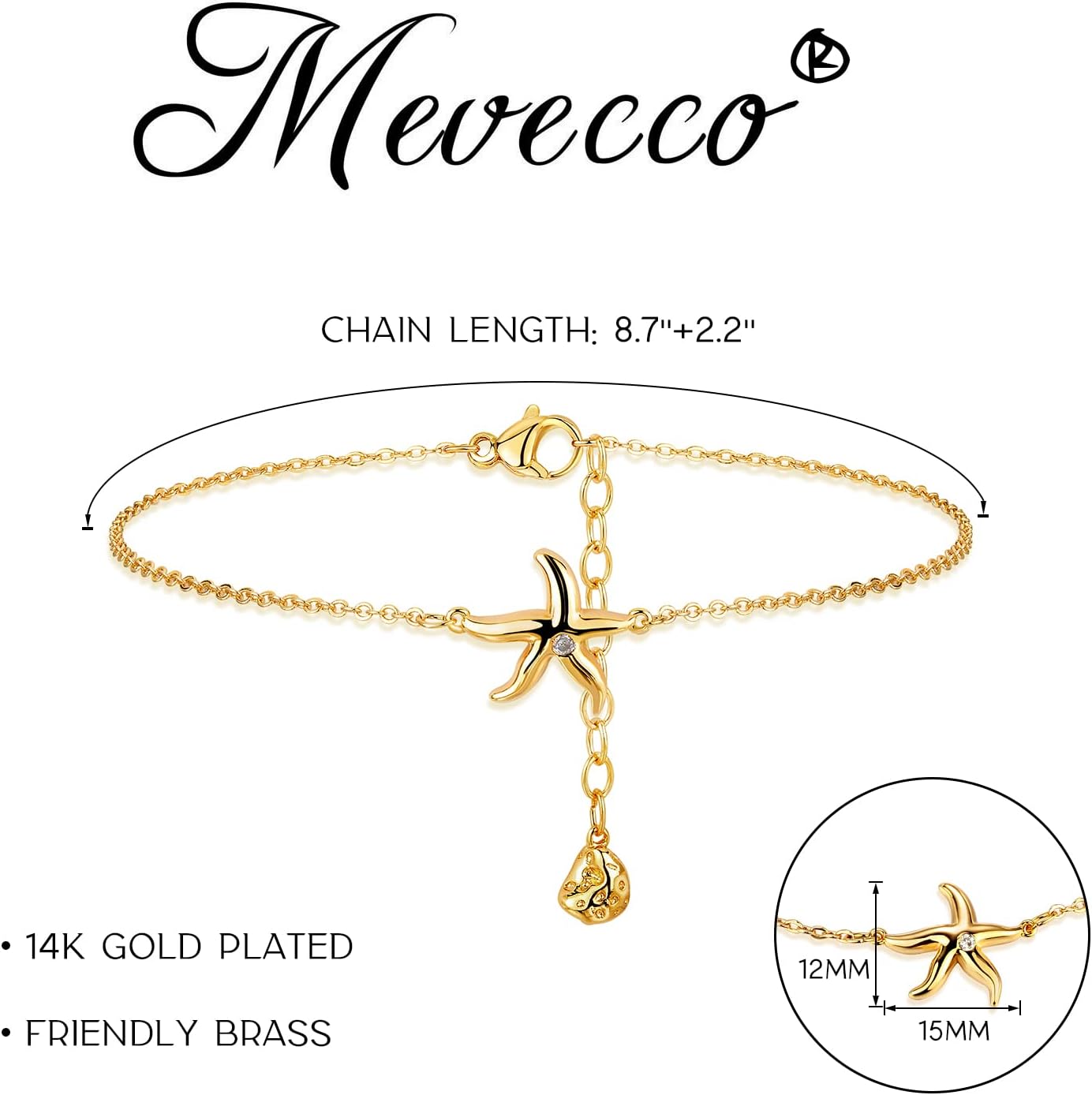 MEVECCO Women's Dainty Gold Anklet, 14K Gold Plated Cubic Zircon Boho Beach Jewelry, Delicate Cute Adjustable Chain Ankle - Image 5
