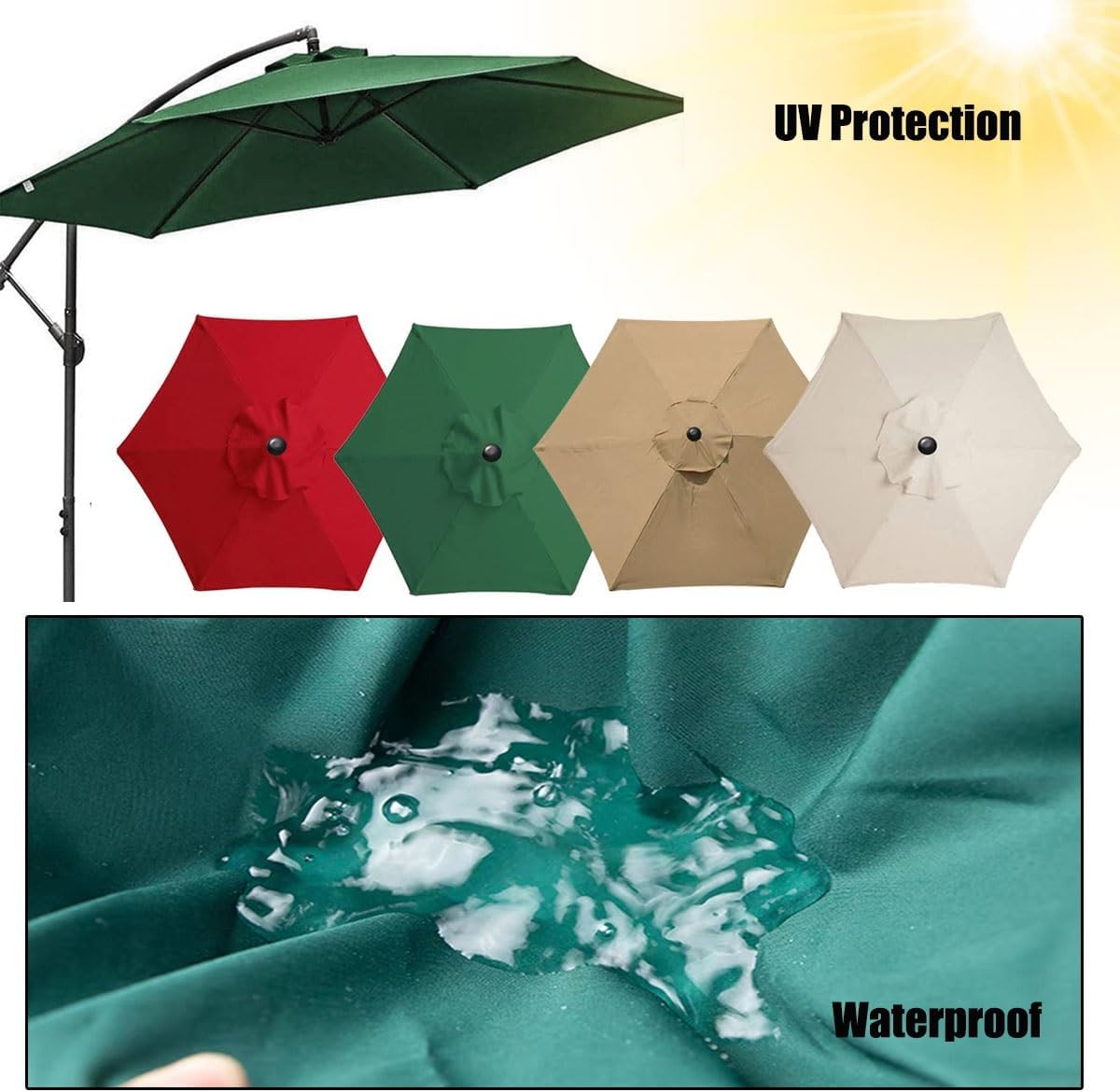 Outdoor Patio Umbrella Replacement Canopy 6-ribs/8-ribs Parasol Top Cover 6.5ft/9ft/10ft Outdoor Umbrella Replacement Top, for Garden, Deck, Backyard UV Protection (Canopy Only)(Color:Burgundy,Size:3.