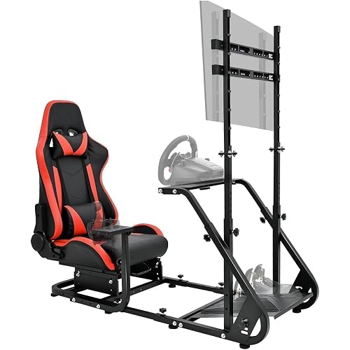 Supllueer Racing Simulator Cockpit with Comfort Gaming Seat&Monitor Stand Fit for Logitech GPRO G920,for Thrustmaster T300,for Fanatec,Adjustable Sim Race Mount No Steering Wheel Shifter Pedal Display