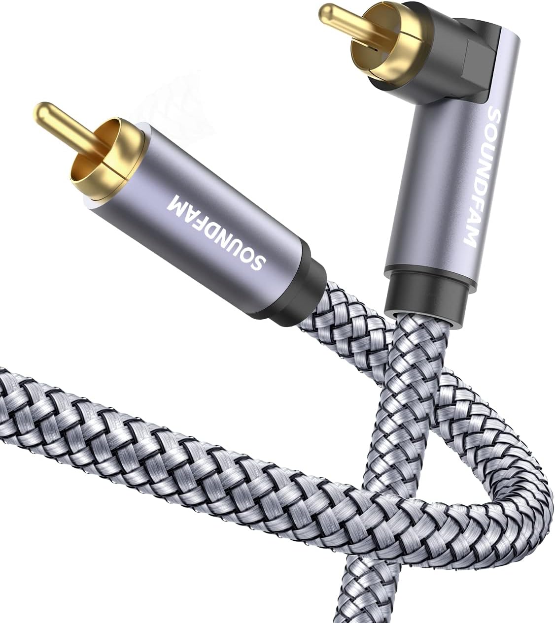 90 Degree Subwoofer Cable 6ft/2M,Right Angle RCA Cable Male to Male for Subwoofer，Amplifier-Grey
