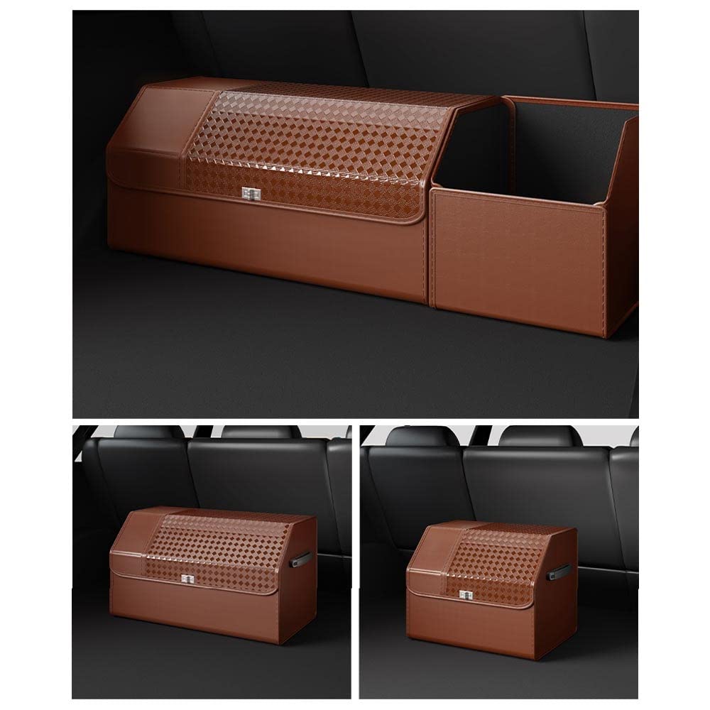 Przenośny organizer do bagażnika samochodowego - składany organizer do bagażnika samochodowego z pokrywką PU Leather Auto Car Accessories Bag na zakupy SUV Camping