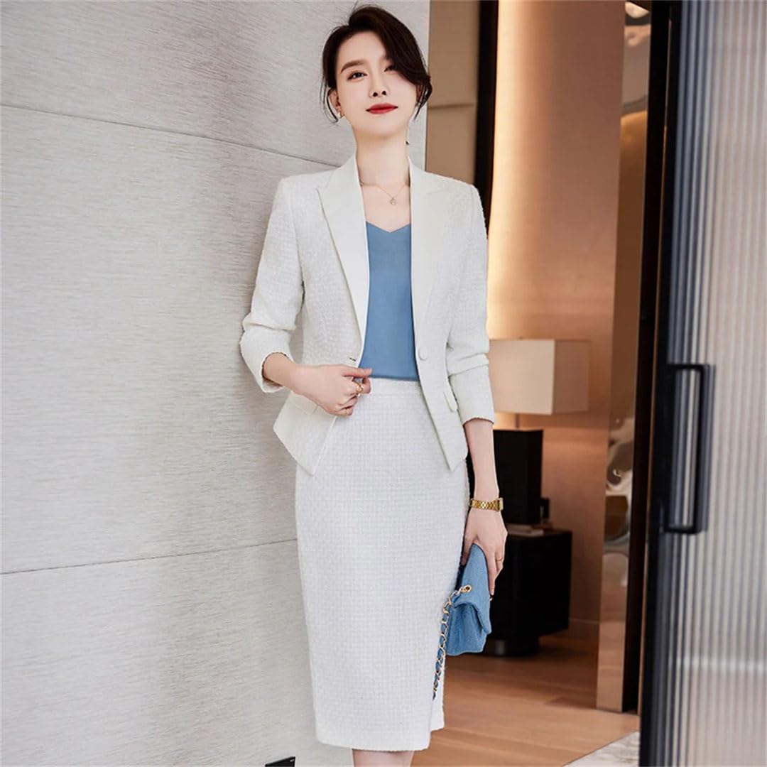Ensemble blazer et jupe en laine pour femme, Manteau et jupe blancs, 3XL