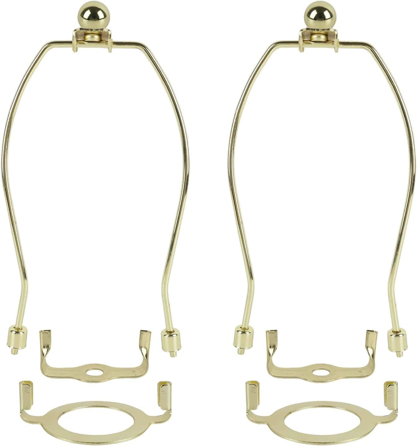 8 Inch Harp 2 Set, Detachable Shade Holder for Table and Floor Lamps With Finial, 3/8 Standard Saddle and 42mm Saddle Base for E26/E27 Socket, Silver
