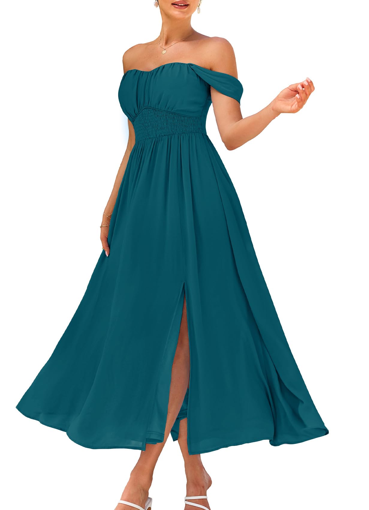 GRACE KARIN 2026 Women's Summer Floral Wedding Guest Dress,Beach Flowy A Line Maxi Off Shoulder Bridesmaid Dresses