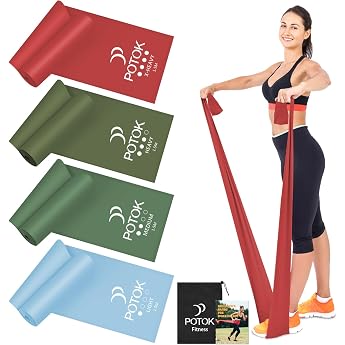 Set of 4 Fitness Bands with 4 Resistance Levels 1.5 m Resistance Bands Gymnastics Band with Carry Bag Ideal for Yoga Pilates Strength Training Physiotherapy