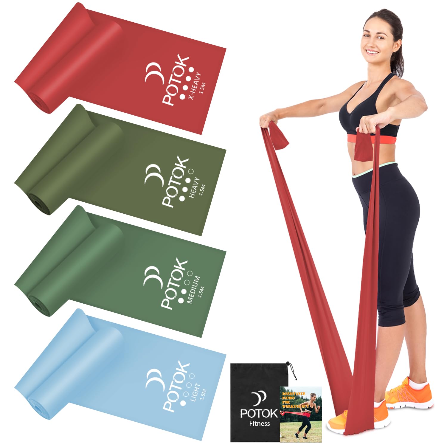 Resistance Exercise Band Kit,4 Pack 1.5M Resistance Bands for Women or Men,Physiotherapy Recovery Fitness Band for Mobility Strength & Rehab Premium Quality