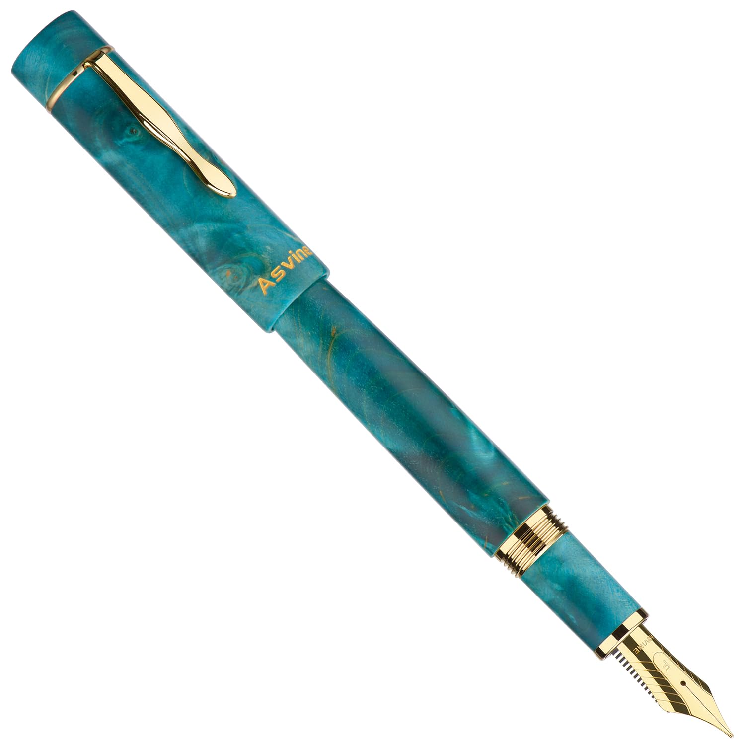 Asvine Oasis C2000 - Penna stilografica in legno stabilizzata, punta extra fine, motivo unico con convertitore