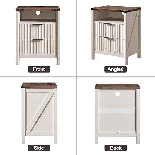 Miniatura 7 de Mesita de noche acanalada con estación de carga, juego de mesa auxiliar de granja de 2 a 20 pulgadas, mesita de noche moderna, elegante mesita de