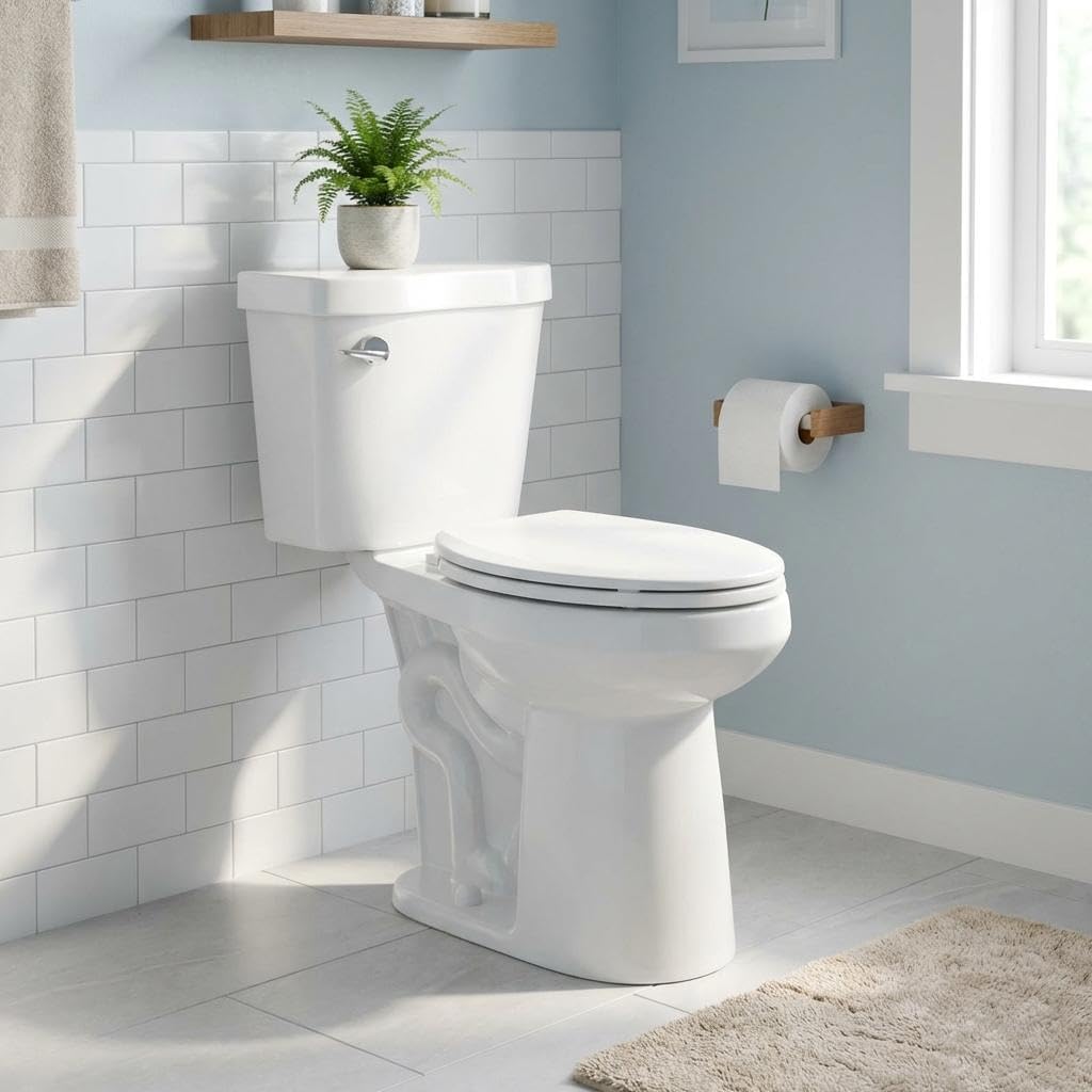 White Elongated Two-Piece Toilet, Comfort ADA Height 21", Powerful 1.28 GPF Flush, Soft Close Seat & Under-Locking Lid