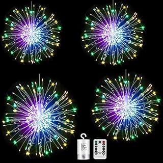 Digcreat Firework Lights Wire Lights,120 LED DIY 8 Modes Dimmable String Fairy Lights with Remote Control,Waterproof Decorative Hanging Starburst Lights for Christmas Home Patio, Multicolor(4 Pack)