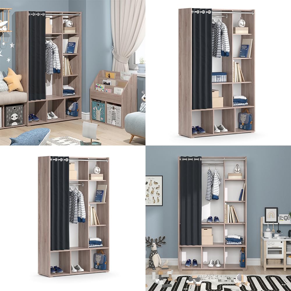 Vicco Armario de Ropa para niños Luigi, Sonoma, 105.8 x 178.1 cm con Barra de Colgar, combinable con Otros Muebles de la Serie Luigi