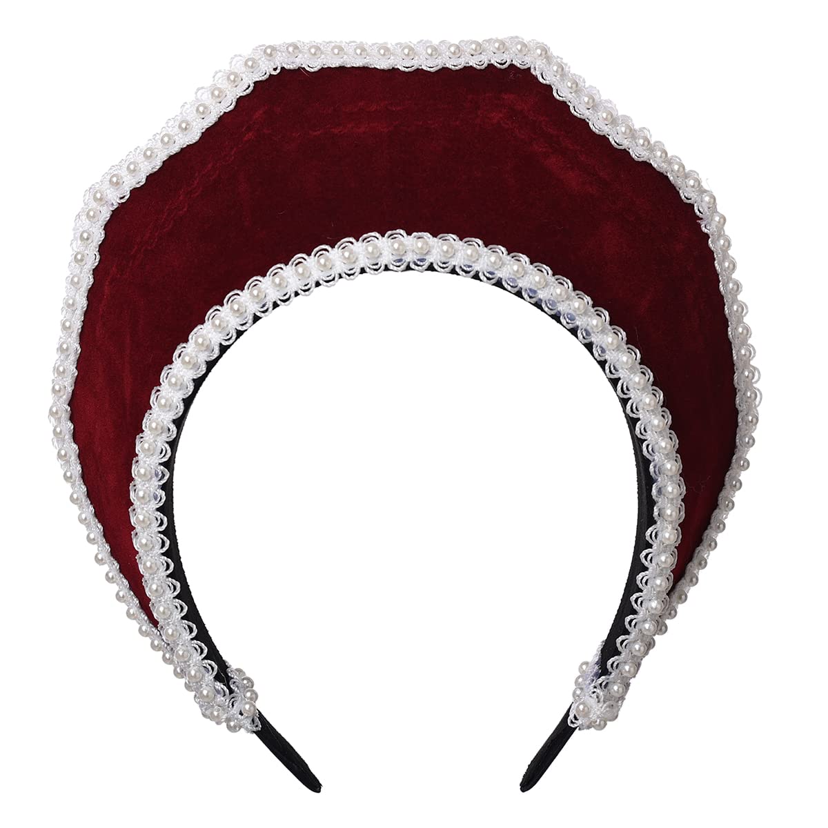 Renaissance Medieval Tudor Queen Headpiece for Women Anne Boleyn Headband Elizabethan Royal Coronet Hood Tiara Hat (Wine Red)