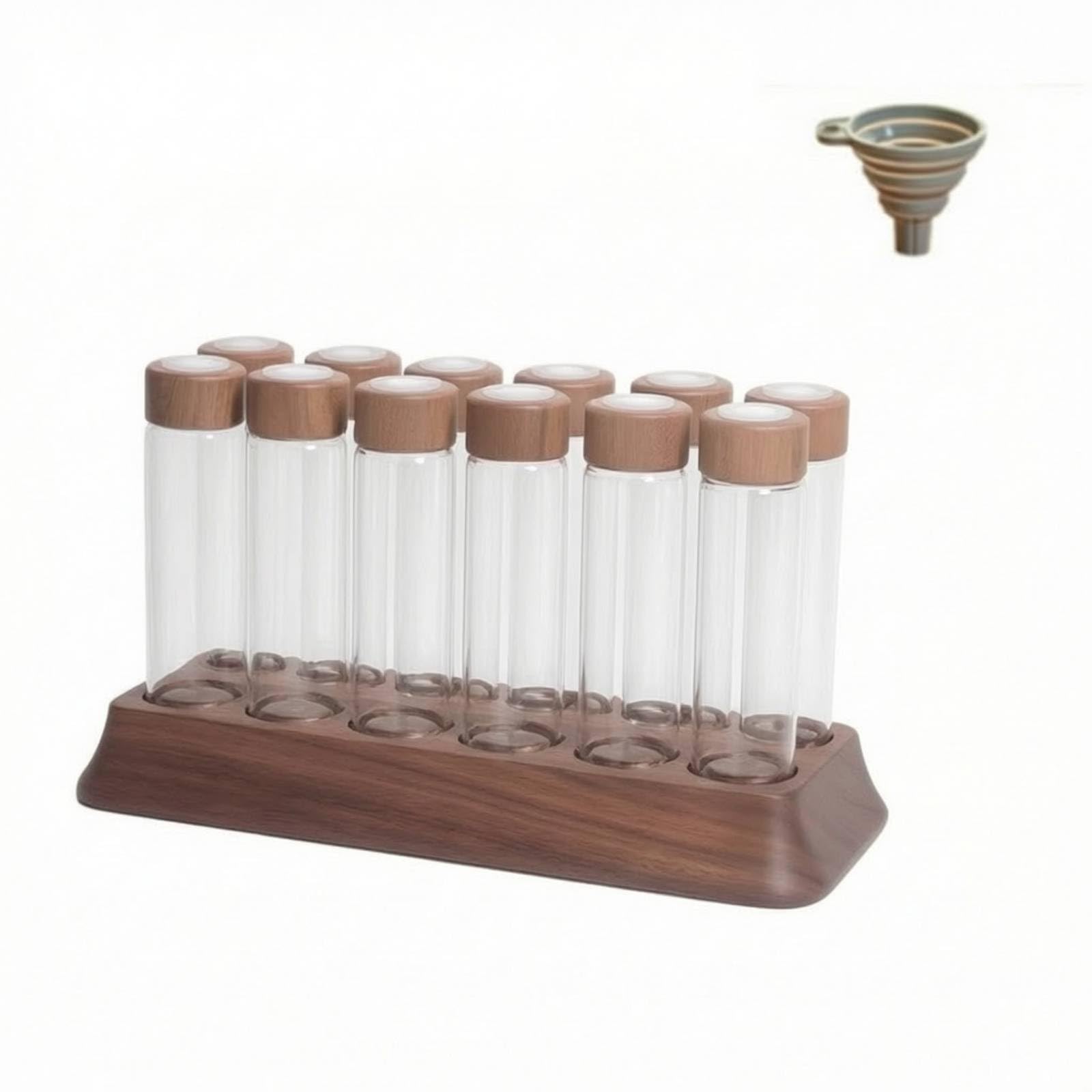 Conteneur de Grains de Café Support Organiseur Présentoir Porte-tubes avec Base Inclinée en Bois et 12 Logements Alignés pour Portions Adapté aux, 10 Cm, style to 3