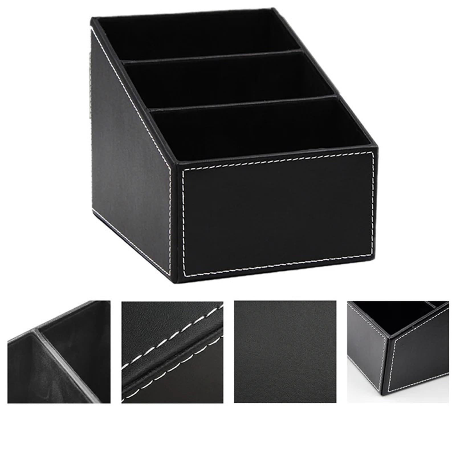 Fernbedienungs-Organizer, Leder-Fernbedienungshalter, Desktop-Organizer, Aufbewahrungsbox for Telefon, Büro, Kosmetik Für Fernbedienung(Black)