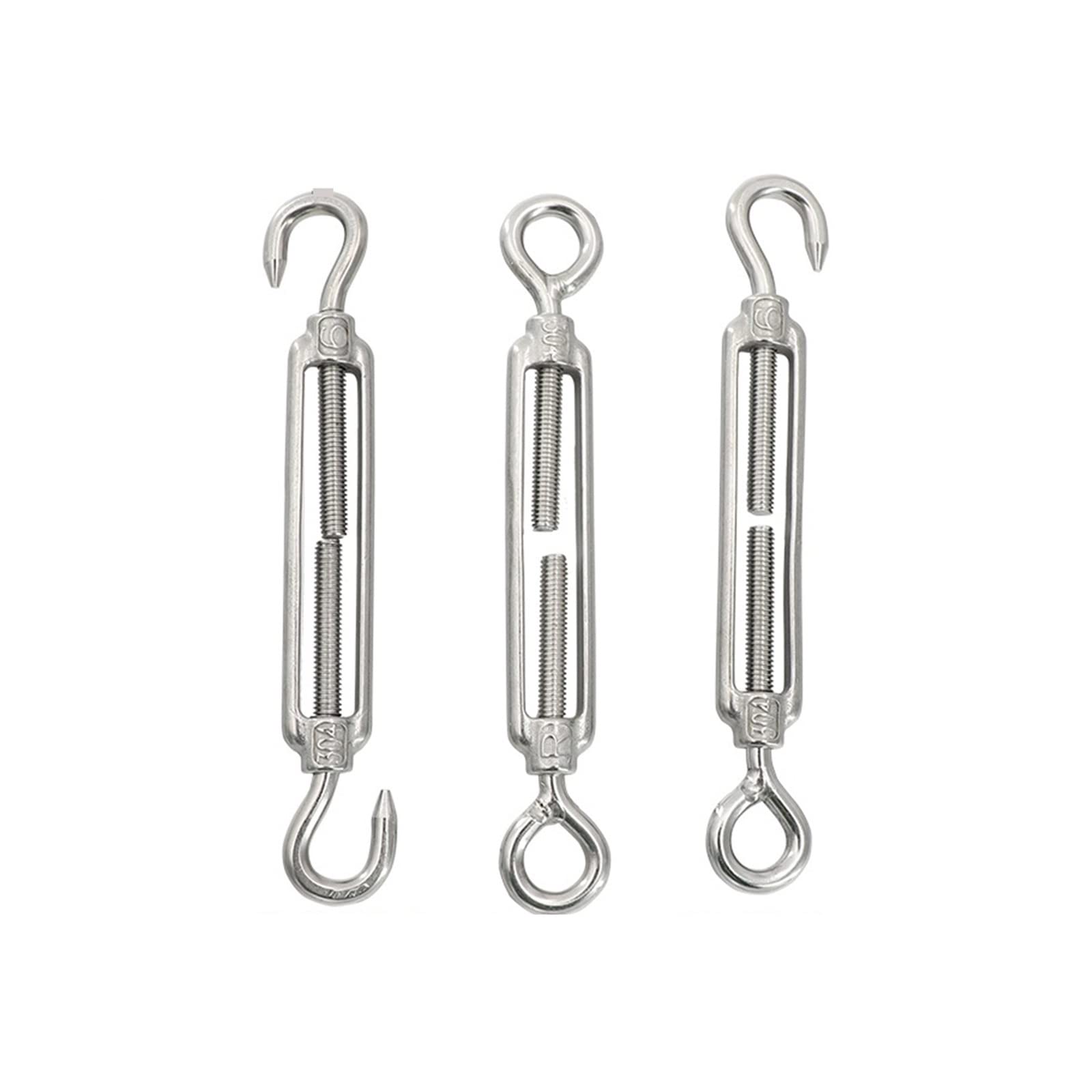 PULaif Turnbuckle Wire Tensioner, 304 Stainless Steel Turnbuckle Wire Rope Tensioner M4-M12 OC OO CC Type(Hook and Hook,M6)