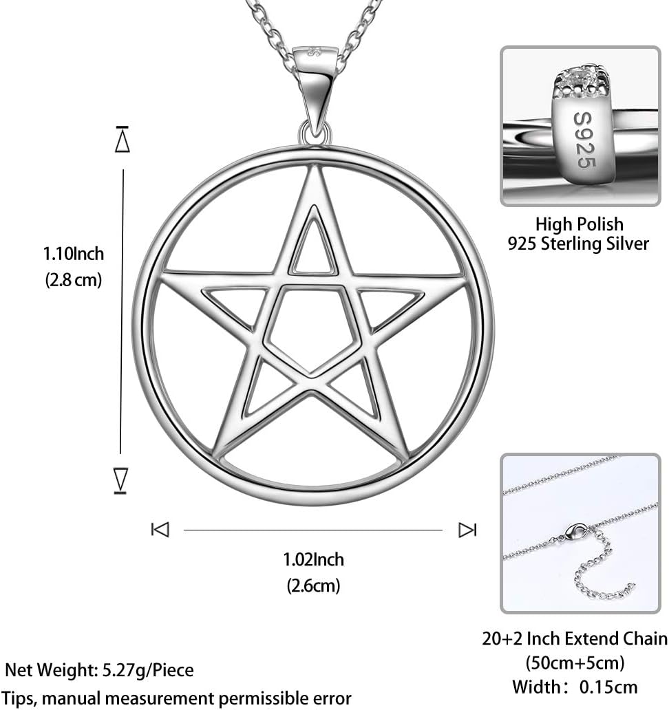 Jewmon 925 Sterling Silver Pentagram Necklace - Fine Jewelry Gift for Women Men's Pentacle Pendant Charm Gothic Wiccan Crescent Moon Cross Evil Eye Amulet - Image 7
