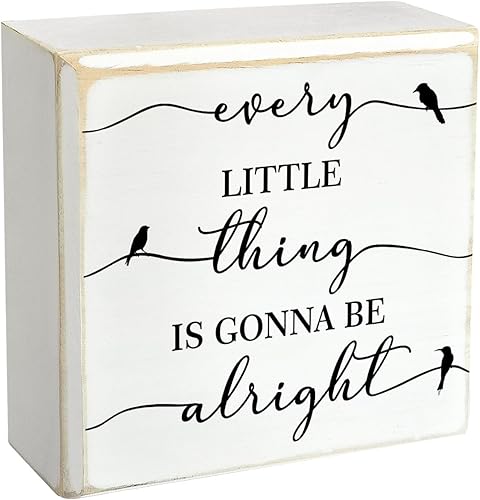 Pigort Every Little Thing is Gonna Be Alright Birds - Cartel de madera para caja de madera de granja, bloques de arte de primavera, estante de