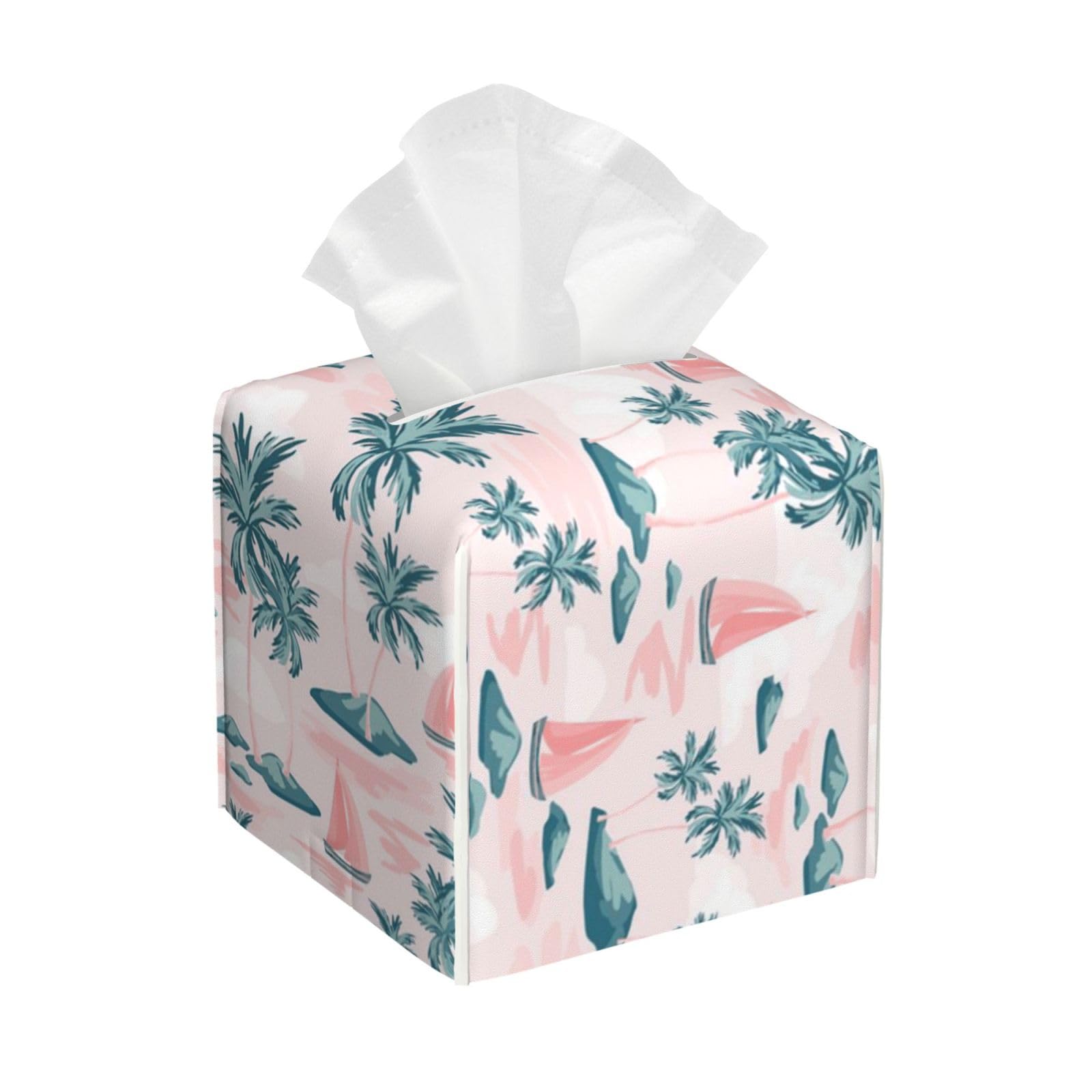 Sailboat Square PVC Tissue Box Cover Modern Decorative Holder for Bathroom Vanity