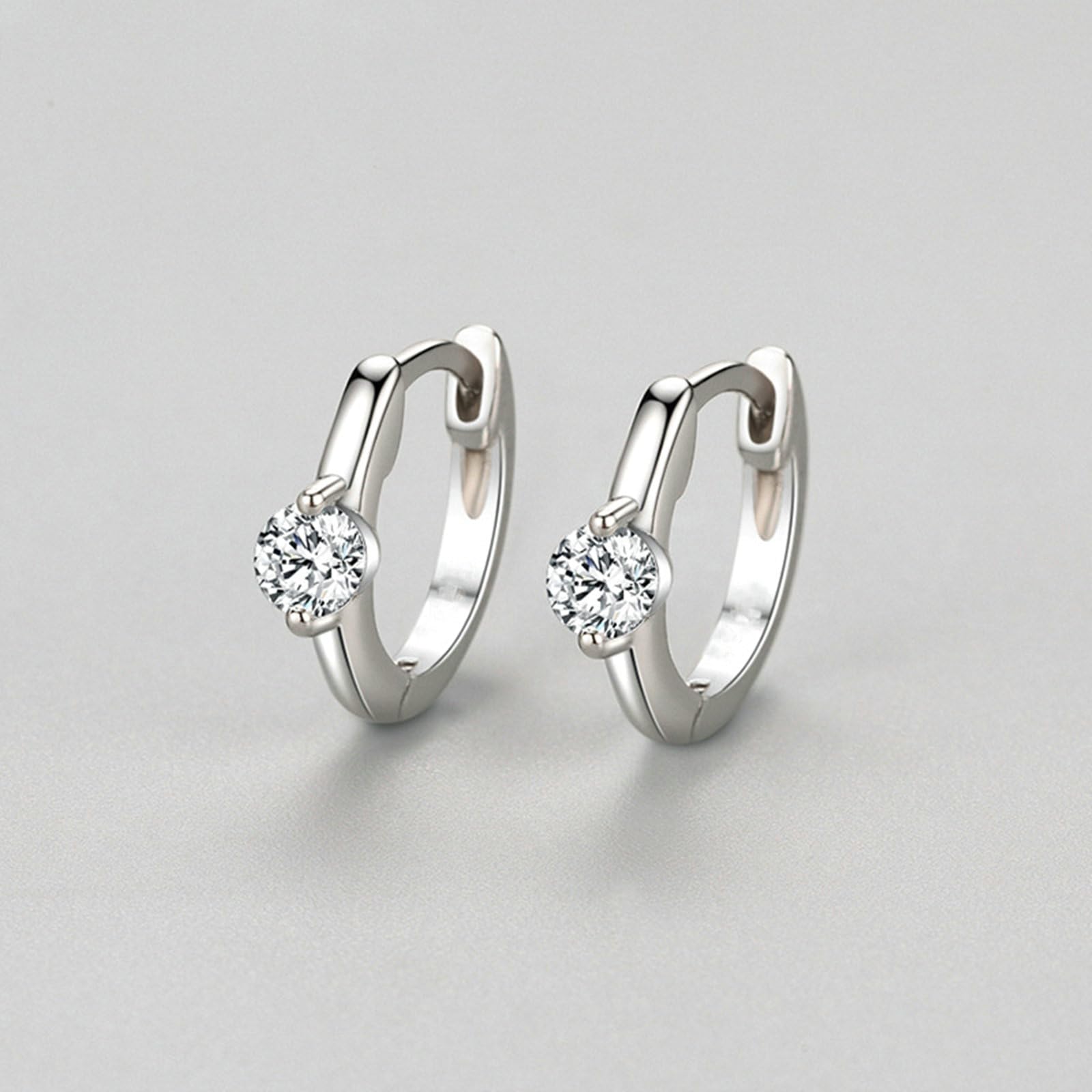 Pendientes de aro de oro blanco de 9/14/18 quilates, solitarios redondos de moissanita para mujer