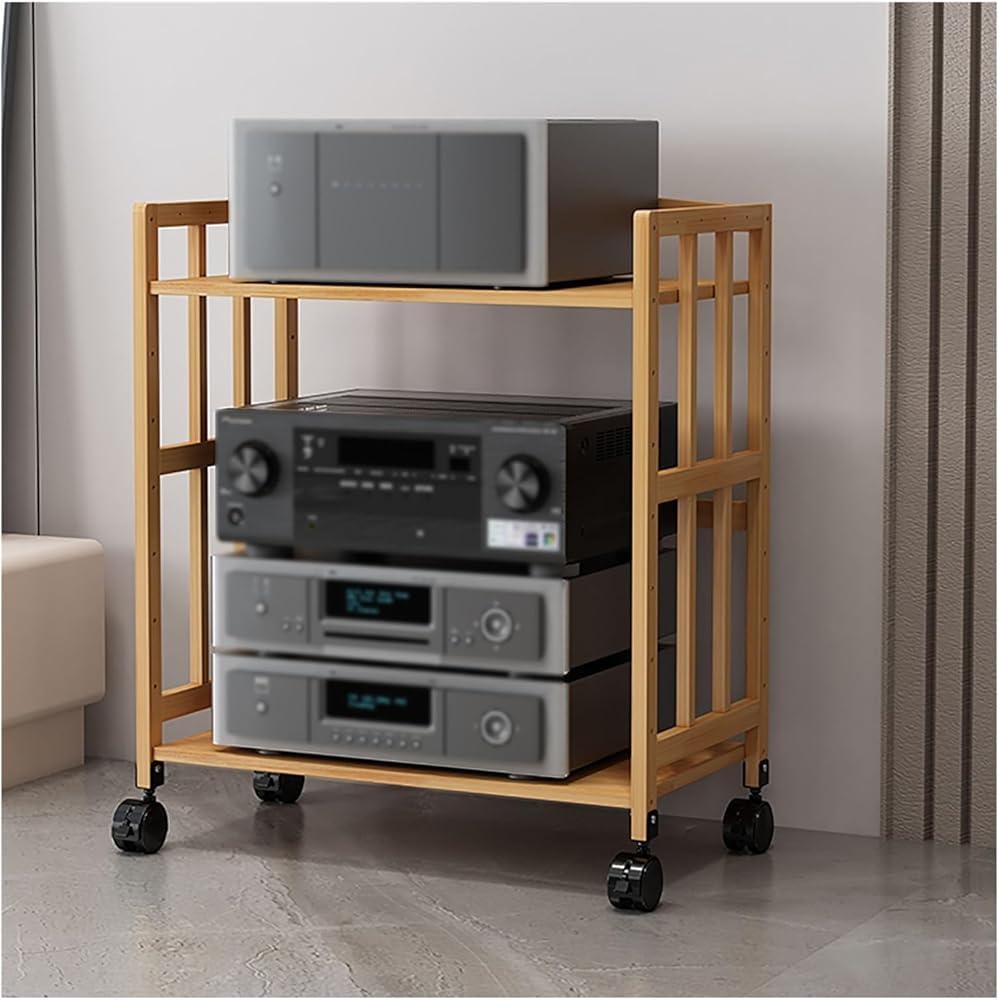 Soporte de audio móvil para sala de estar, soporte estéreo para reproductor de DVD, CD, consolas de juegos y altavoces, unidad de almacenamiento de componentes versátil (W-70 cm, blanco)