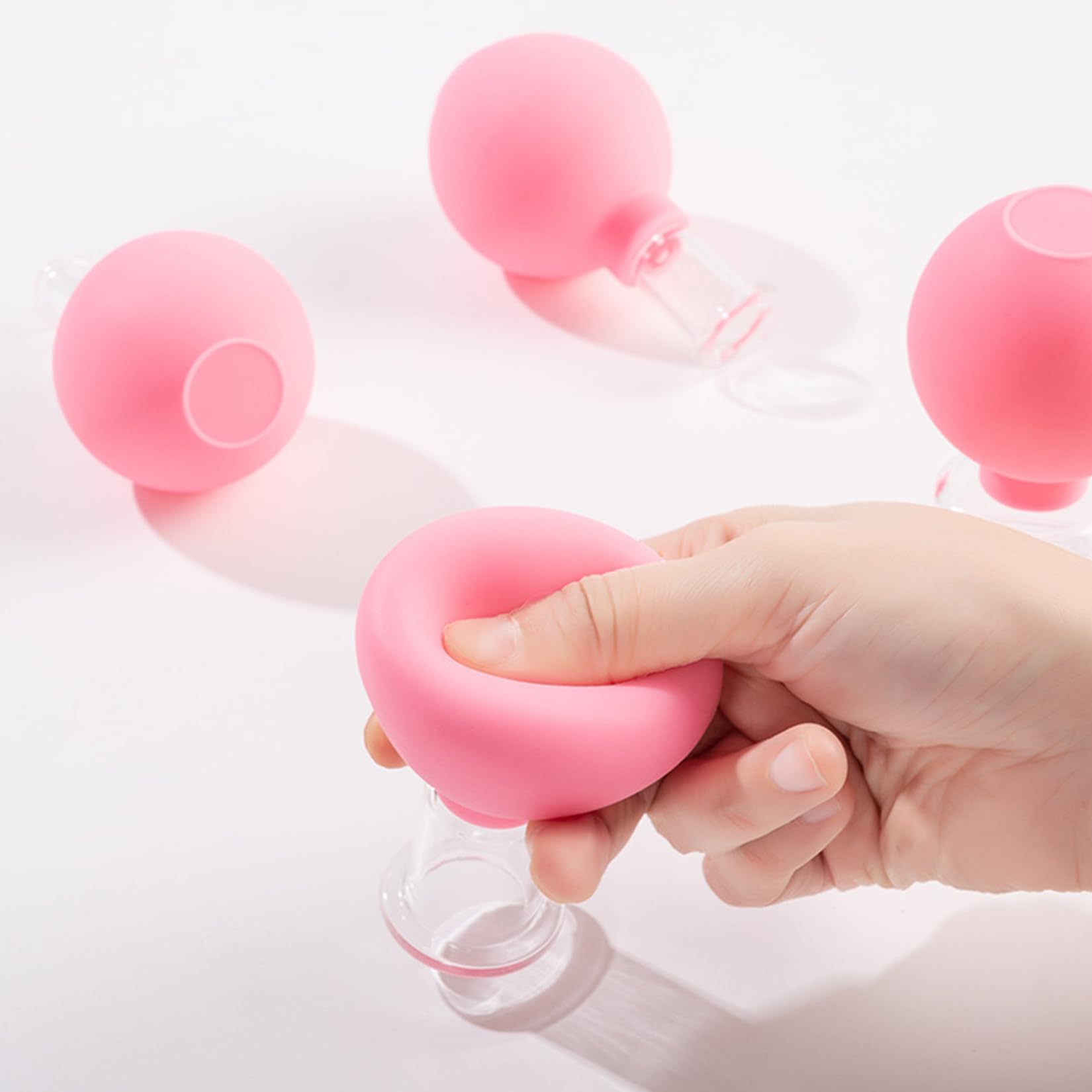 4 piezas de ventosas fisioterapia Con ventosa celulitis de silicona Set de ventosas faciales Contra las arrugas tensiones y alivio del dolor(Rosa)