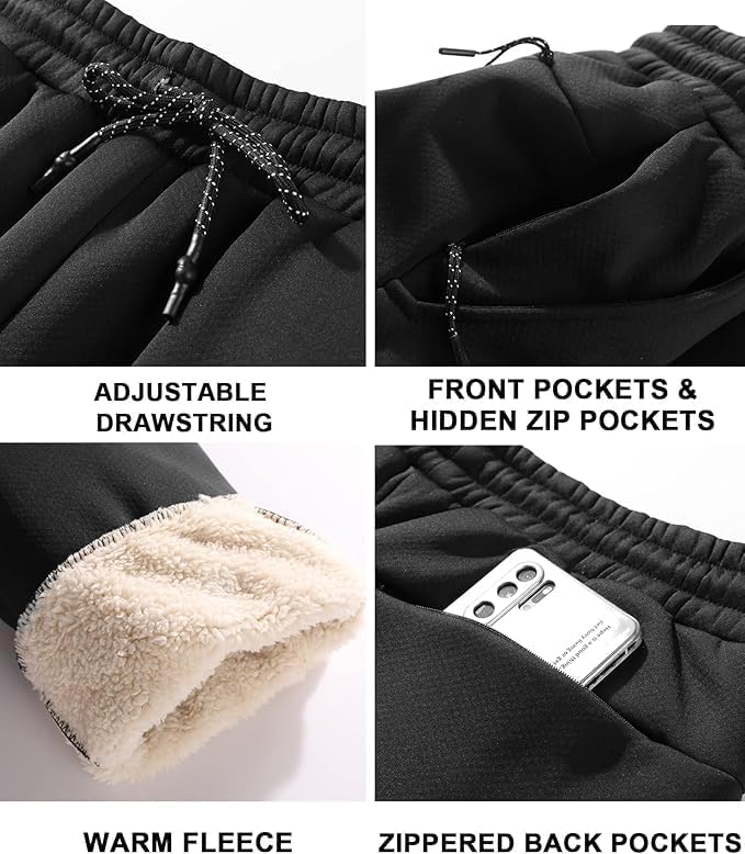 SECOOD Men's Fleece Winter Pants Sherpa Lined Active Warm Sweatpants Drawstring Elastic with Pockets - Image 4