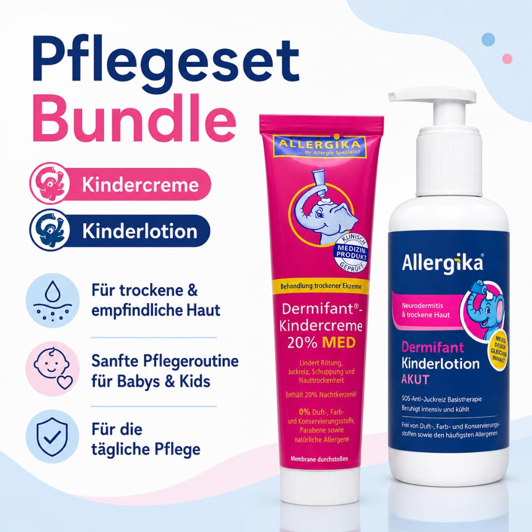 Pflegeset: Kindercreme 20% MED 100 ml + Kinderlotion AKUT 200 ml | Reichhaltige kortisonfreie Creme und leichte Akut-Lotion für trockene, juckende und zu Neurodermitis neigende Kinderhaut