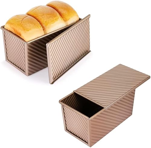 SNXDBH Paquete de 2 moldes para pan con tapa, molde antiadherente para tostadas de pan de 1 libra, molde de acero al carbono para tostadas de pan SNXDBH Paquete de 2 moldes para pan con tapa, molde antiadherente para tostadas de pan de 1 libra, molde de acero al carbono para tostadas de pan